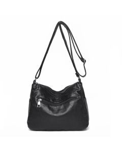 Women's Multi-Layer Leather Shoulder Crossbody Bag (Black)