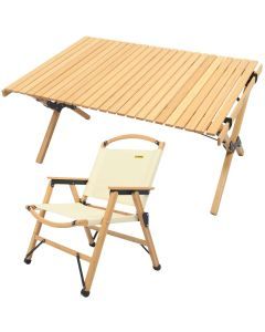 Chair & Table Set Bamboo Camping Folding Portable Outdoor Picnic Travel BBQ