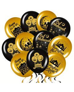 30pcs Black Gold Ramadan Mubarak Balloons