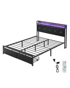 Levede Queen Metal Bed Frame 2 Drawers PU Upholstered Headboard Under Storage