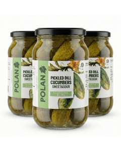 3x 860g (2.58kg) Polan Pickled Dill Cucumbers Sweet & Sour in Glass Jar - Product of Poland