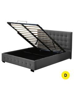 Levede Gas Lift Bed Frame Fabric Base Mattress Storage Double Size Dark Grey