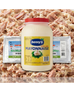 2.4kg Kosher Tuna + 3.78 Litres Benny's Kosher Extra Heavy Halal Mayonnaise (Tuna Mayo Bulk Pack)