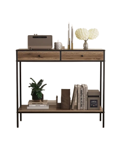 Brown Rectangular Living Room Entryway Table with Shelf and Two Drawers