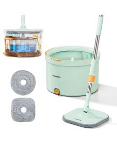 Premium Microfiber Round Mop Bucket Set w/ Clean & Dirty Water Separation 360 Degree - Light Green