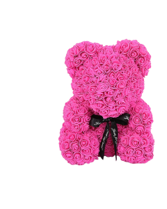 LED Red Rose Teddy Bear: 23cm Artificial Flower - Deep Pink-Led-Box
