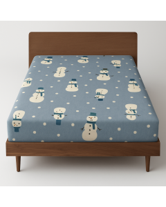 King 100% Cotton Flannelette Fitted Bed Sheet - Snowman (Luxury Flannel)