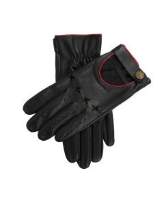 Dents Mens Suited Racer Touchscreen Leather Driving Gloves - Black/Berry (Wristwatch Cut-Out )