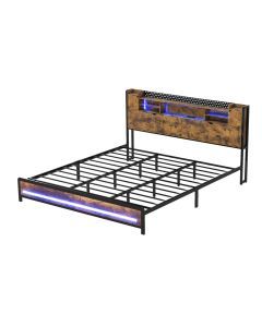 Levede King Bed Frame Storage Headboard Shelf Industrial RGB Light LED Charging