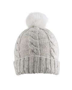 Dents Women's Cable Knit Beanie with Pom - White