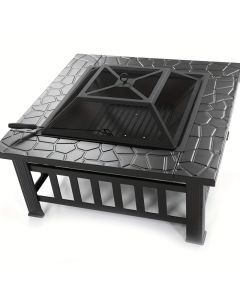 Square Metal Wood Fire Pit Table