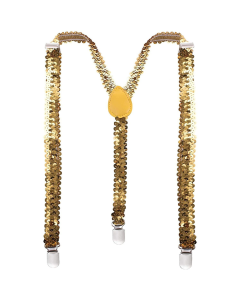 Mens Gold Sequin Slim Suspenders - Strong Adjustable Clip On Braces for Weddings/Formals