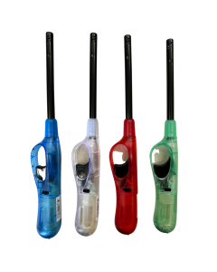 12x Clear Long Gas Lighter w/ Safety Lock Bulk Pack - BBQ/Kitchen/Cigarette (Assorted Colours)