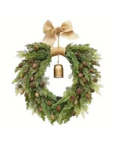Norfolk Pine Christmas Wreath with Bells and Ribbon