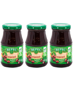 3x VERES 370g Sour Cherry Fruit Jam Spread from Fresh Fruits Bulk Pack - Product of Ukraine