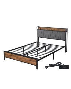 Levede Double Bed Frame Industrial Tufted Noise Free Headboard USB Charge