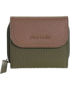 Pierre Cardin Ladies Leather Tri-Fold Tab Wallet - Green/Taupe