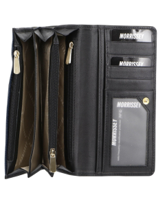 Morrissey Womens Italian Structured Leather Flap Over Wallet - Navy