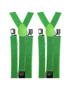 2x Green Glitter Slim Suspenders - Strong Adjustable Clip On Braces for Weddings/Formals