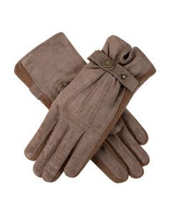 Dents Womens Suede 2-Button Length Knitted Sidewalls Gloves - Oatmeal