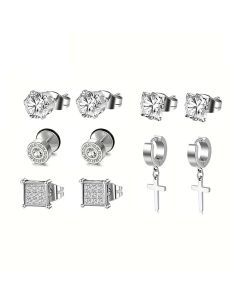 Earrings Stainless Steel 5 Pairs Set for Men (Steel)