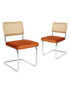 Levede 2x Rattan Chair Dining Chairs Cesca Replica Cantilever Velvet Padded Seat
