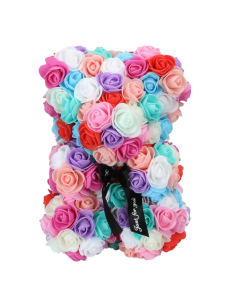 Multicolor Eternal Rose Bear - Handcrafted Foam Flowers
