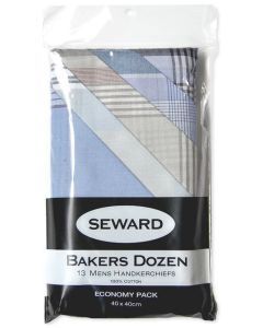 13x Seward Mens Handkerchiefs - 100% Cotton Hankies/Pocket Square