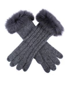 Dents Womens Cable Knit Gloves with Fur Cuffs - Charcoal (One Size)