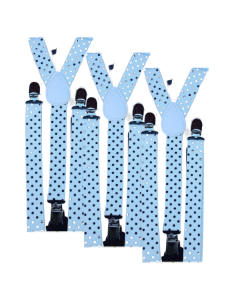3x White/Black Polka Dot Slim Suspenders Bulk Pack - Strong Adjustable Clip On Braces for Weddings/Formals