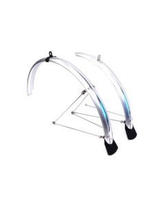Flinger 700c Silver Plastic Front and Rear Bike Mudguard Set 44mm Wide