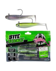 Bite Science Multi-Pack of Rigged 4"' Rigged Thump Shad Lures - Purple/Greenback