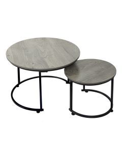 Levede Round Nesting Table Coffee Table Set of 2 Wood Side Table End Table Grey