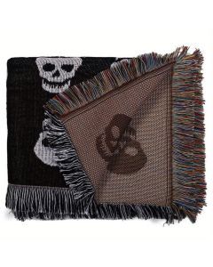 Cozy Bohemian Blanket with White Skull Print & Tassel Trim