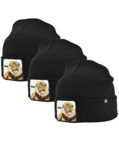 3x Goorin Bros King Lion Beanie - Black (Warm Winter Ski Hat - Animal Series)