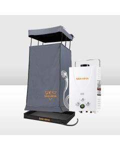 San Hima Camping Shower Tent Grey & Gas Hot Water Heater White &Shower Tent Base