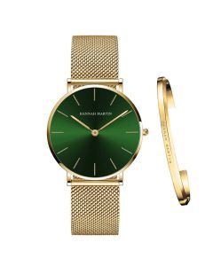 Women's Mesh Bracelet Watch Set (Green Gold)