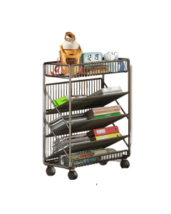 Office Bookshelf with Wheels and Storage Basket