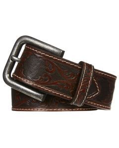 PBR Engraved Mens Genuine Buffalo Leather Belt - Brown
