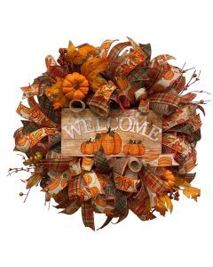 Fall Welcome Fabric Pumpkin Wreath Door Decor