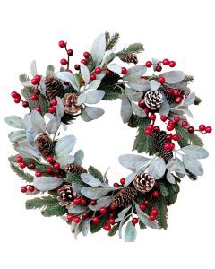 Christmas Wreath Wall Hanging with Pine Cones & Red Berries