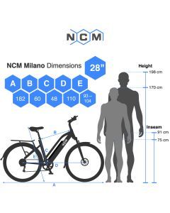 NCM Milano Trekking E-Bike, City-Bike, 250W, 48V 13Ah 624Wh Battery [Black 28]