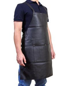 Pierre Cardin Professional Leather Apron - Matte Black (Butcher/Woodwork/Hairdressing/Barber/Chef)