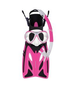 Mirage Crystal Junior Mask Snorkel and Fin Set with Tempered Glass Lens Pink Size S-XL
