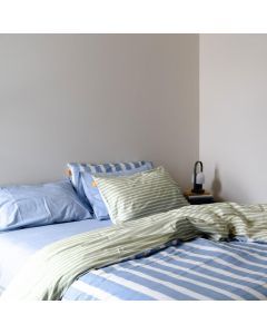 100% Cloud Cotton Duvet Quilt Cover Set w/ 2 Pillow Cases in Blue/Green/White Stripe - Super King