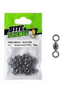 25 Pack of Size 1 Bite Science Black Crane Fishing Swivels - 154lb