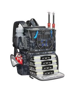 Fishing Tackle Backpack with Rod Holder & Trays