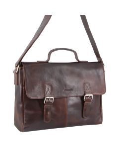 Pierre Cardin Mens Rustic Leather Flap Over 15" Laptop Bag - Dark Chocolate