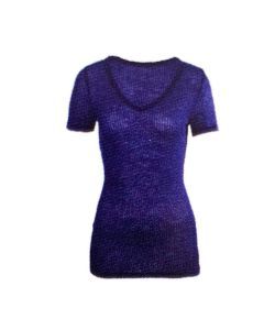 MERINO SKINS Ladies Verona V-Neck Thermal Top - French Navy (Wool Blend T-Shirt)