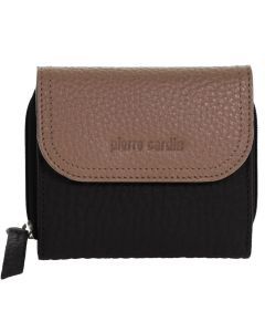 Pierre Cardin Ladies Leather Tri-Fold Tab Wallet - Black/Taupe
